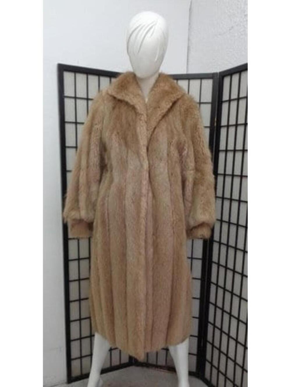 Excellent Beige Long Haired Beaver Fur Coat Jacket Women Woman Size 4 New Lining